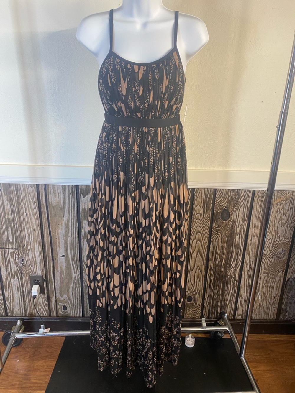 Soma Black and Nude Teardrop-Print Spaghetti-Strap Maxi Dress